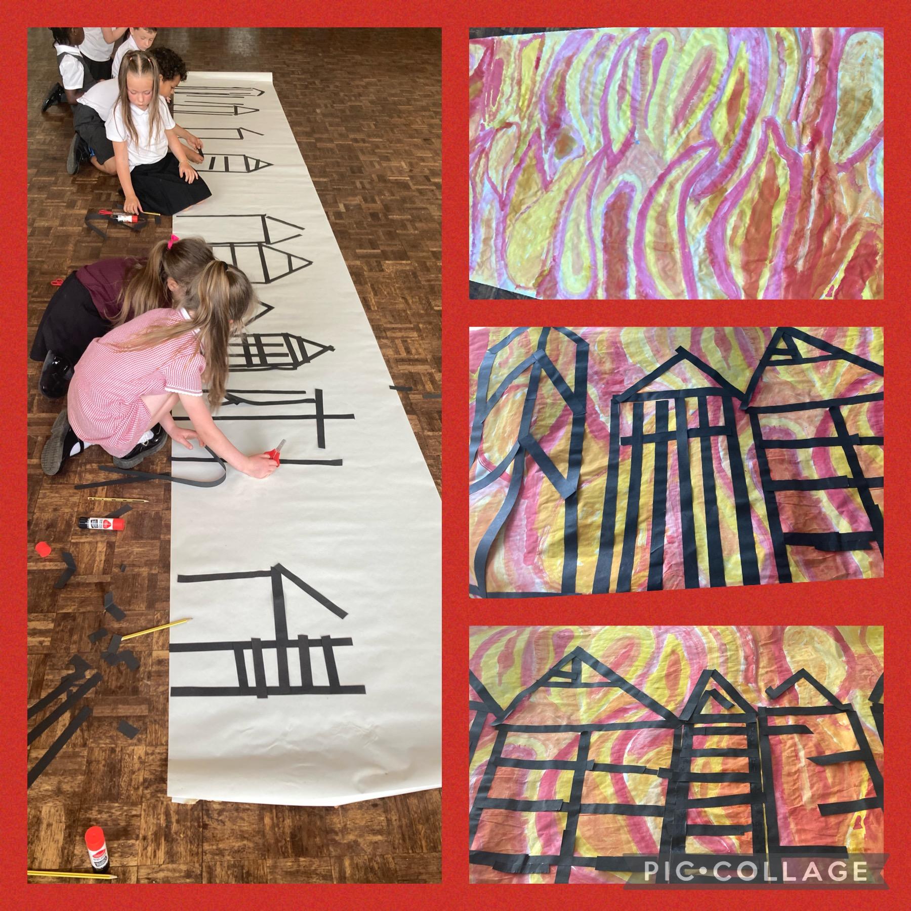 The children worked as a team to create flames and then created their own Tudor houses.